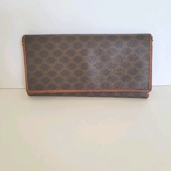 Celine Vintage Envelope Leather Macadam Brown Unisex Long Wallet - Picture 1 of 12